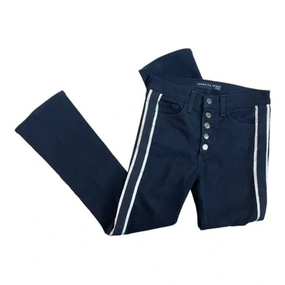 Veronica Beard Black Carolyn Boot Cut Cropped Tuxedo Striped Jeans - Picture 6 of 8